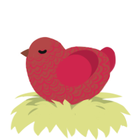 A red and crimson chicken with a double-lace pattern