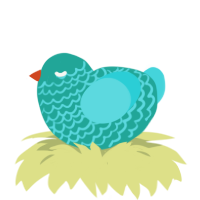 A turquoise and aqua chicken with a lace pattern