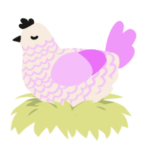 rat fetus plush, a cream and lavender chicken with a lace pattern