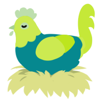A teal and lime chicken with a head pattern