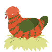 pimentón, a vermilion and olive chicken with a bar pattern