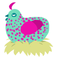 Raspberry Monster, a mint and fuchsia chicken with a speckle pattern