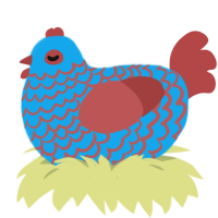 A sky and red chicken with a lace pattern