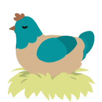 A beige and teal chicken with a head pattern
