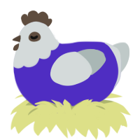 A indigo and silver chicken with a head pattern