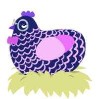 Detective Jr, a navy and lavender chicken with a lace pattern