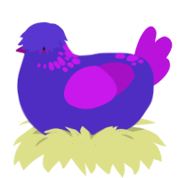 A indigo and amethyst chicken with a neck-speckle pattern