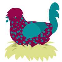 (unnamed), a maroon and teal chicken with a speckle pattern