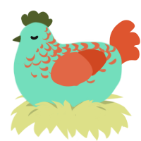 smelly, a mint and vermilion chicken with a half-lace pattern