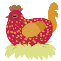 Peeperoni Pizza, a crimson and orange chicken with a speckle pattern