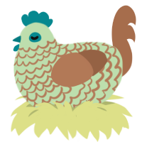 betterer mint choccy, a gluppy and brown chicken with a lace pattern