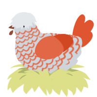 unnamed, a mist and vermilion chicken with a lace pattern