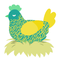 A turquoise and yellow chicken with a double-lace pattern