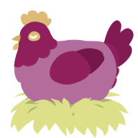 A orchid and fuchsia chicken with a head pattern