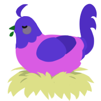 A orchid and indigo chicken with a head pattern