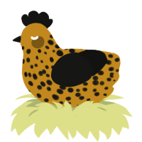 A ochre and black chicken with a speckle pattern