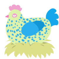 A apple and sky chicken with a speckle pattern