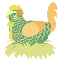A turquoise and honey chicken with a lace pattern