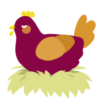 cupid, a maroon and orange chicken