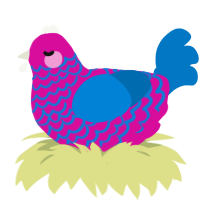 Naïveté, a fuchsia and sapphire chicken with a lace pattern