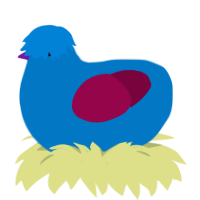 A sapphire and maroon chicken