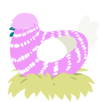 A lavender and white chicken with a bar pattern