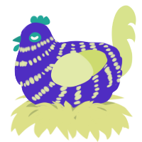 A indigo and lemon chicken with a bar pattern