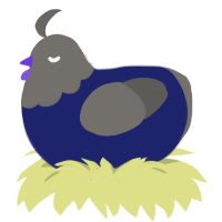 A navy and grey chicken with a head pattern