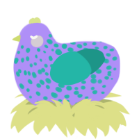 A lilac and turquoise chicken with a speckle pattern
