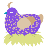 A blurple and beige chicken with a speckle pattern