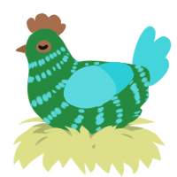 A viridian and aqua chicken with a bar pattern