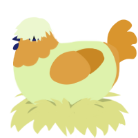 A apple and orange chicken with a head pattern