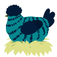 A teal and tumblr chicken with a bar pattern