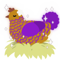 A ochre and violet chicken with a lace pattern