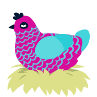 Bubblegum, a fuchsia and aqua chicken with a lace pattern