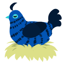 Phaethon, a ultramarine and tumblr chicken with a bar pattern