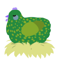 A viridian and chartreuse chicken with a speckle pattern