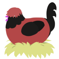 A red and sable chicken with a head pattern