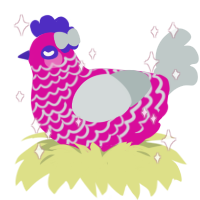 クリスタル, a fuchsia and silver chicken with a lace pattern