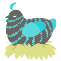 Neon Blue, a grey and aqua chicken with a bar pattern