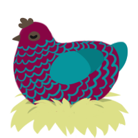 A maroon and teal chicken with a lace pattern