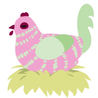A pink and gluppy chicken with a bar pattern