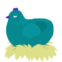 Blue, a teal chicken with a neck-speckle pattern