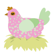 A pink and gluppy chicken with a speckle pattern
