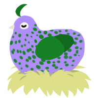 jelly bean, a lilac and leaf chicken with a speckle pattern