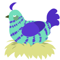 Mythril, a mint and indigo chicken with a bar pattern