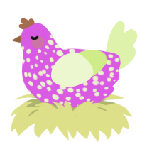A orchid and apple chicken with a speckle pattern