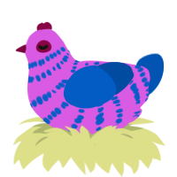 A orchid and ultramarine chicken with a bar pattern