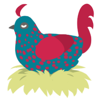 A sea and crimson chicken with a speckle pattern
