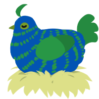 A ultramarine and viridian chicken with a bar pattern